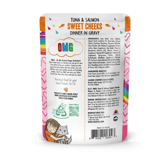 BFF OMG Adult Cat Sweet Cheeks Tuna and Salmon Wet Cat Pouch (3oz) - Majestic Pet Kingdom