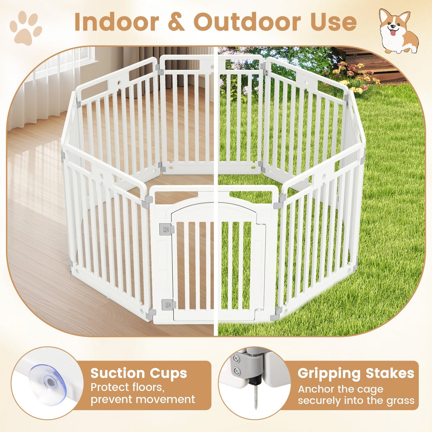 Dog Playpen 8-Panel Tall Plastic Exercise Pen Indoor Outdoor - Detail Angle 7 | Majestic Pet Kingdom