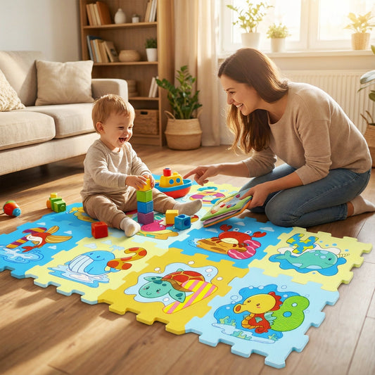 8-Piece Educational Interlocking Baby Play Mat with Animals and Numbers | Purrfect Pet Kingdom
