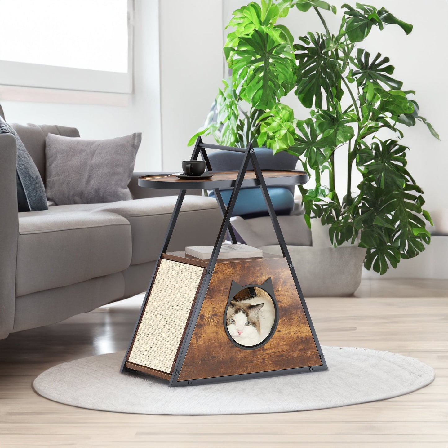 Cat house,end table.Wood cat condo black vintage pet