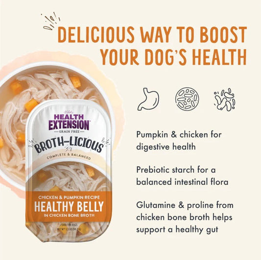 Health Extension Broth-Licious Healthy Belly Chicken & Pumpkin Bone Broth Topper (3.5oz) - Majestic Pet Kingdom