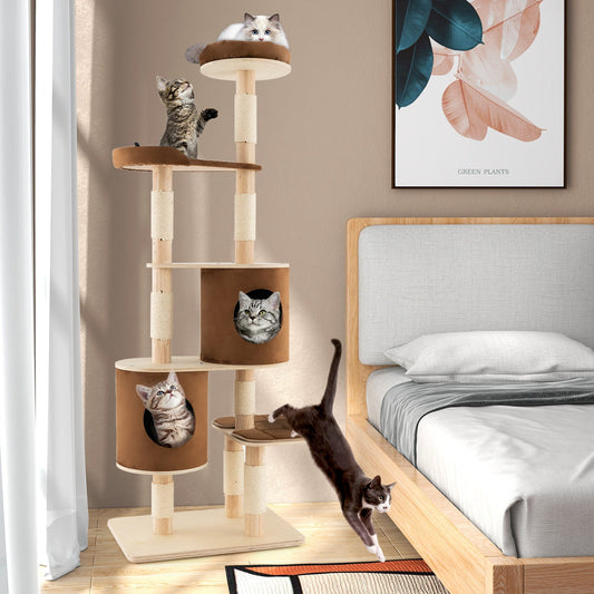 6-Tier Wooden Cat Tree with 2 Removeable Condos Platforms and Perch | Purrfect Pet Kingdom