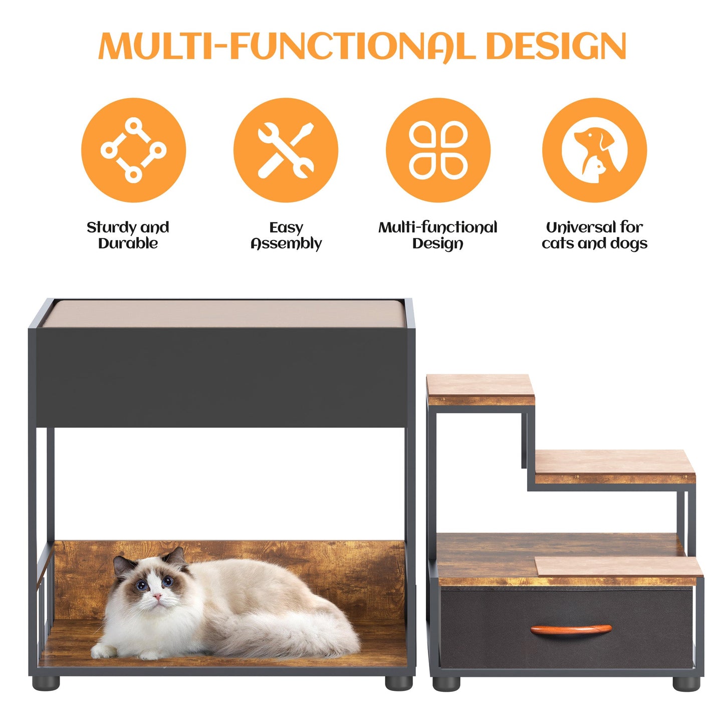 Dog Bed Multi-Level Elevated Window Perch Bunk Bed with Steps - Detail Angle 7 | Majestic Pet Kingdom