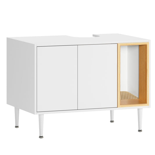 Bathroom sink cabinet, with cat trash can shell, hidden garbage pet bathroom, with partition, wooden cabinet furniture, white - Detail Angle 2 | Majestic Pet Kingdom