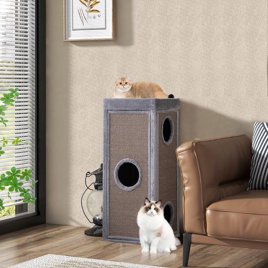 39 Inch Tall Cat Condo with Scratching Posts and 3 Hideaways and 4 Soft Plush Cushions | Purrfect Pet Kingdom