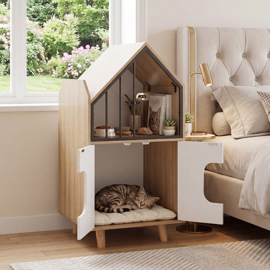 Cat Litter Box Enclosure with Shelf and Double Doors | Purrfect Pet Kingdom