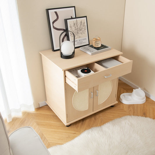 Cat Litter Box Enclosure with Sisal Scratching Doors and Storage-Natural | Purrfect Pet Kingdom
