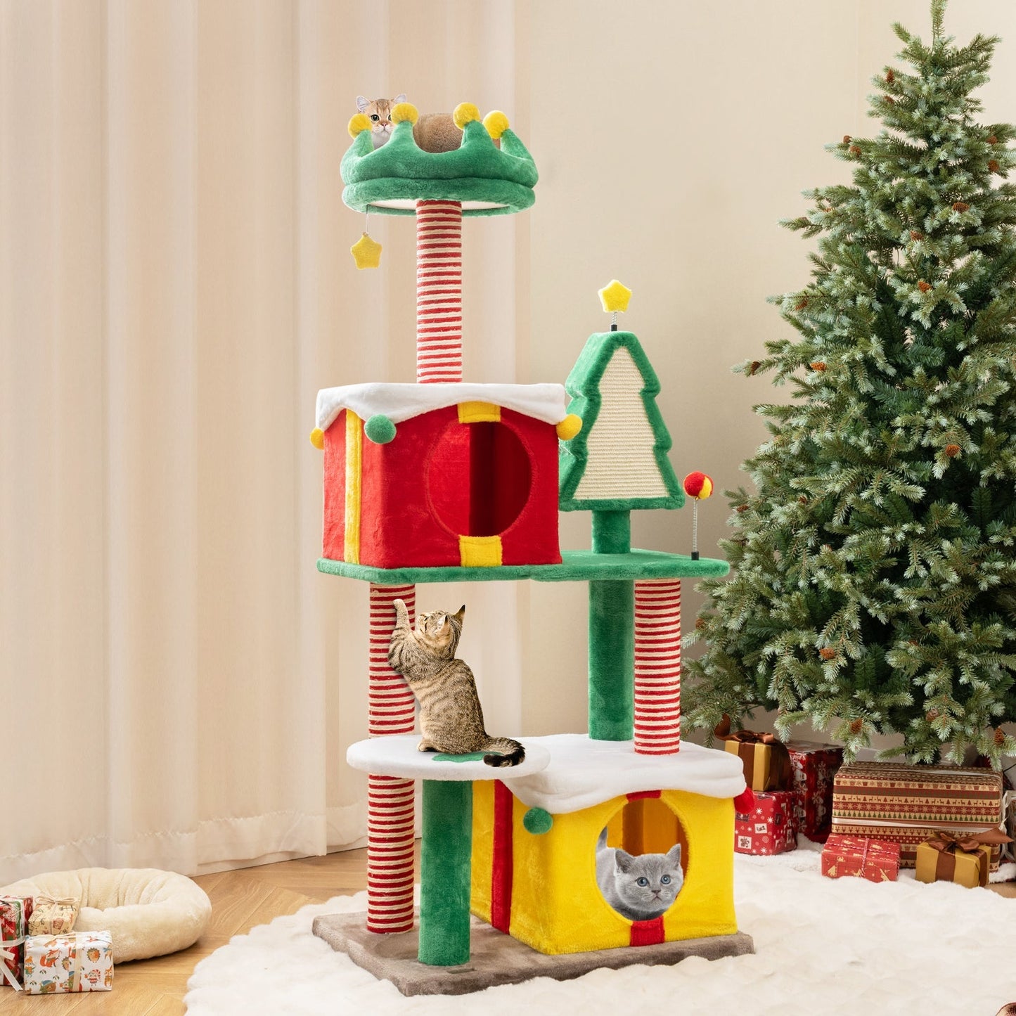 Cat Tree Christmas Holiday Tower Scratching Posts Carpet Pla