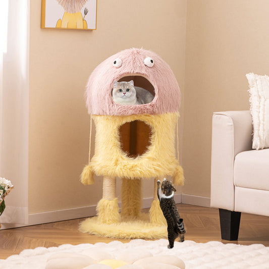 Cute Monster-Themed Cat Tower with 2 Private Condos and 3-Level Activity Center-Yellow | Purrfect Pet Kingdom