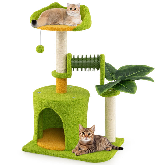 Cute Palm Cat Tree for Indoor Cats with Artificial Leaves-Green - Majestic Pet Kingdom