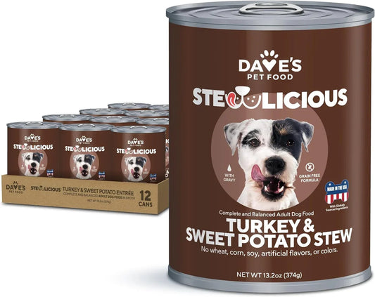 Dave's Stewlicious Turkey & Sweet Potato Cuts in Gravy For Dogs (13.2oz) - Majestic Pet Kingdom