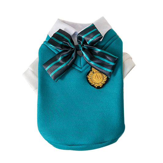 Autumn And Winter New Puppy Dog College Style Uniform Bow Tie Cat Fake Two Pieces Couple Clothes Small And Medium-Sized Dog Pet Clothes - Detail Angle 2 | Majestic Pet Kingdom