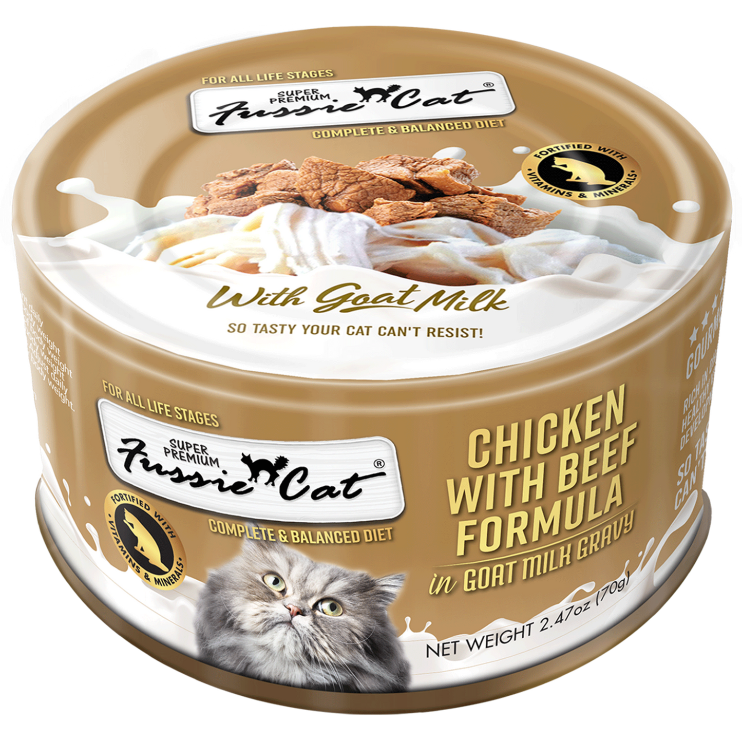 Fussie Cat Chicken & Beef In Goat Milk Cat Can (2.47oz) - Majestic Pet Kingdom