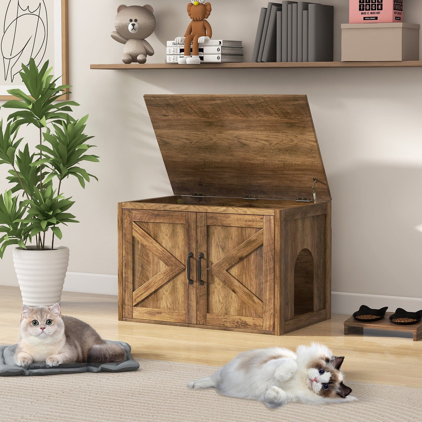 Cat Litter Box Enclosure Flip-Top Double Barn Doors Cabinet - Detail Angle 7 | Majestic Pet Kingdom