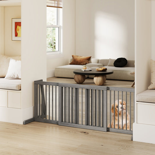 Wooden Pet Gate 3-Panel Foldable Freestanding Dog Fence Unit - Detail Angle 2 | Majestic Pet Kingdom