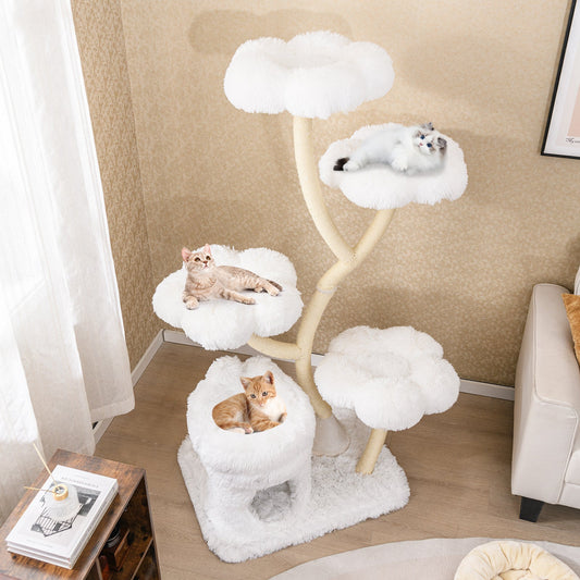 Freestanding Cat Tower with four Flower-shaped Platforms and Sisal Scratching Posts - Majestic Pet Kingdom