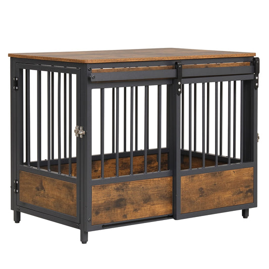 Dog Crate Furniture with Sliding Barn Door and Mat | Purrfect Pet Kingdom
