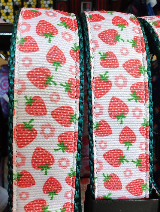 Strawberry Flowers Green Nylon Dog Collar MD, LG, XL, Leash | Purrfect Pet Kingdom