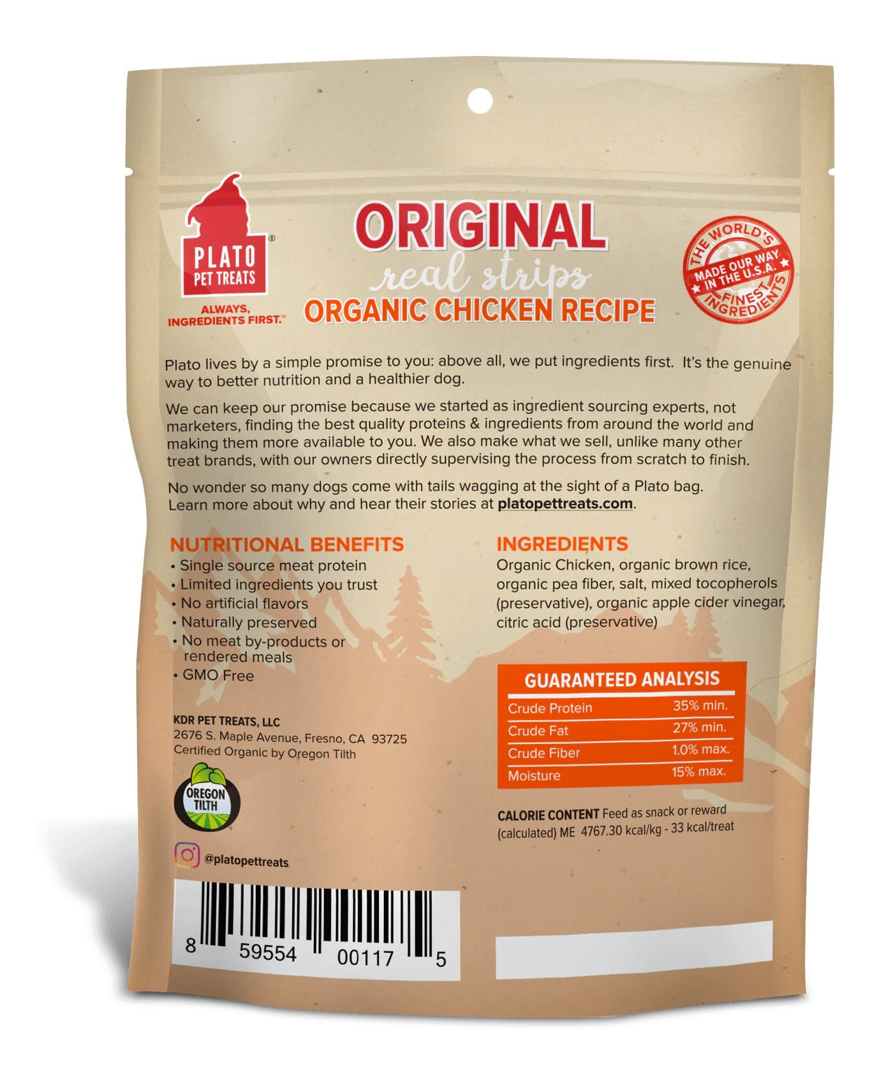 Dog Treats Plato Real Strips Organic Chicken Chews 6oz Pouch