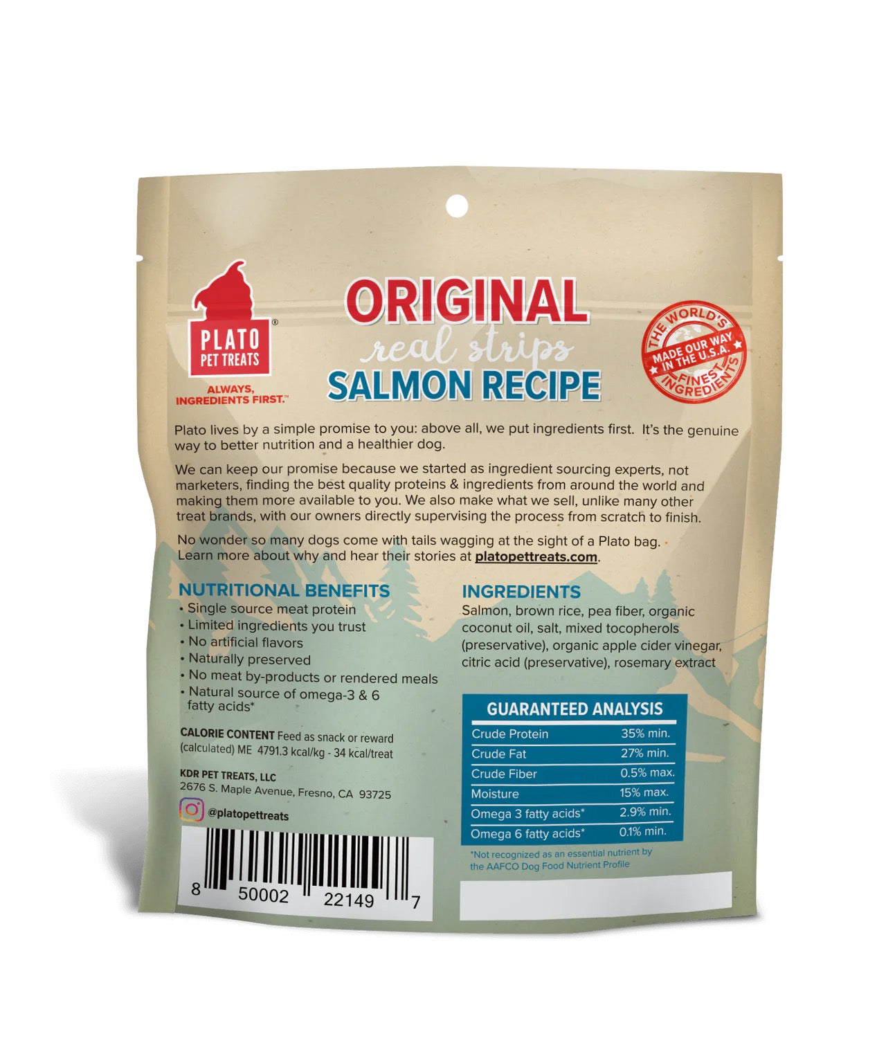 Dog Treats Plato Real Strips Salmon Meat Jerky Chews 6oz Bag