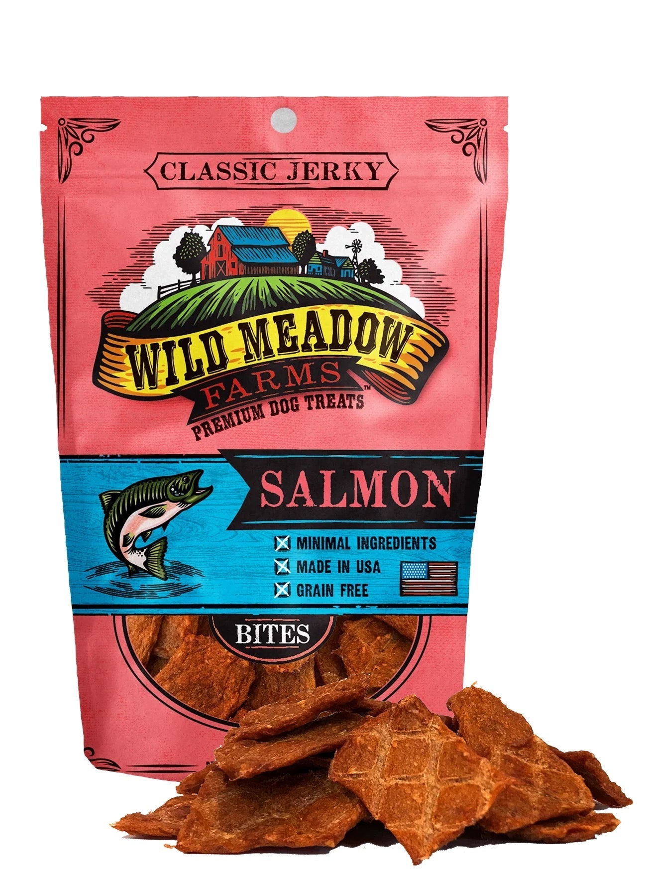 Dog Treats Wild Meadow Farms Classic Salmon Bites Chews 3.5o