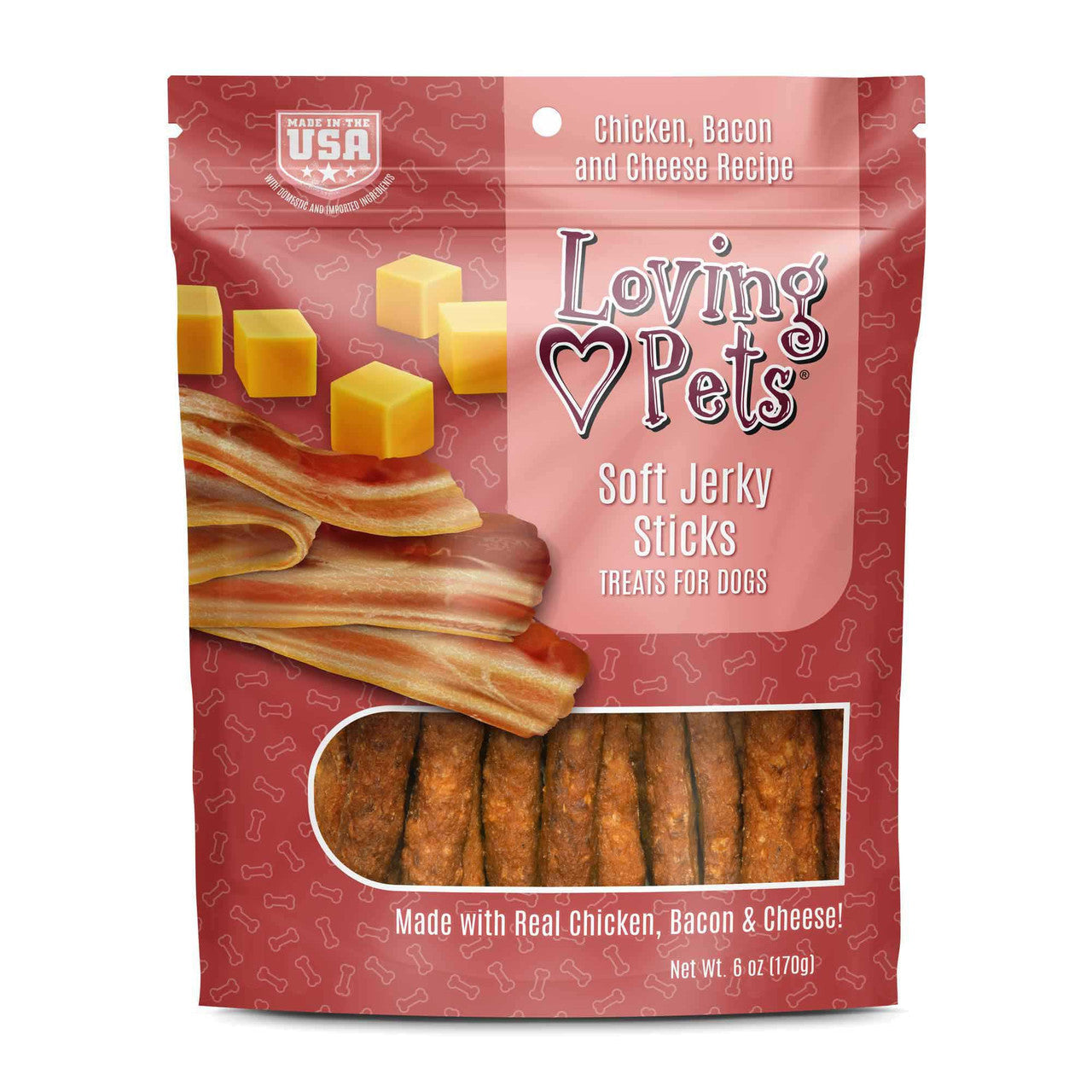 Dog Treats Loving Pets Soft Jerky Bacon Cheese Sticks 6oz Ba