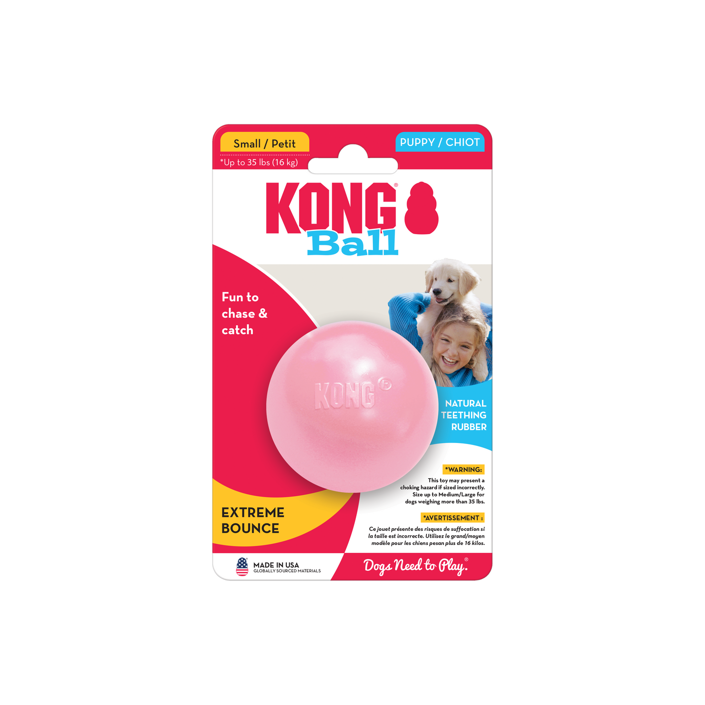 Dog Ball Toy KONG Puppy Soft Rubber Treat Dispenser Ball Sm