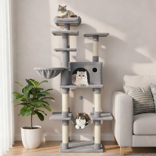 Large Cat Tree for Indoor Cats 63" Tall Cat Tower - Majestic Pet Kingdom