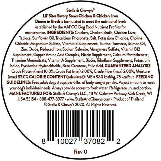 Stella & ’s Lil Bites Stew Chicken & Chicken Liver Dog Food (2.7oz) - Majestic Pet Kingdom