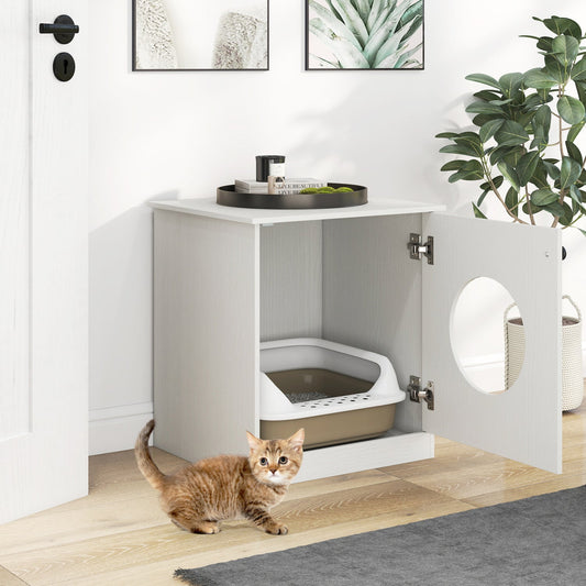Cat Litter Box Enclosure with Nightstand Top - White | Purrfect Pet Kingdom