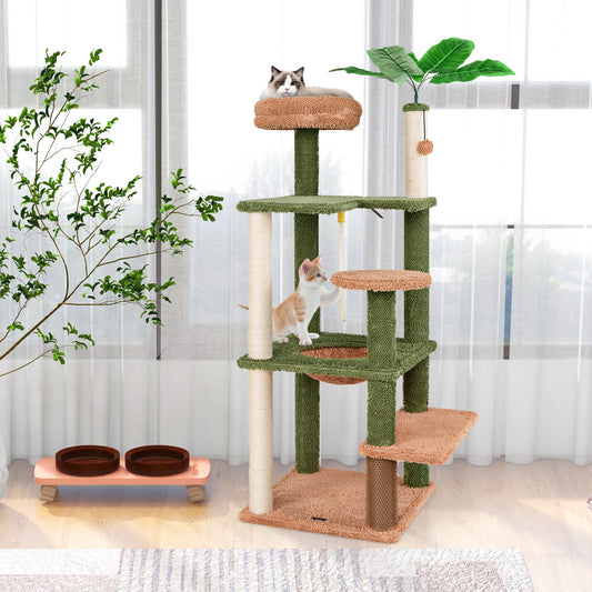 Multilevel Cat Tree with Scratching Posts and Rope Plush Perch Toy Bed-Green - Majestic Pet Kingdom