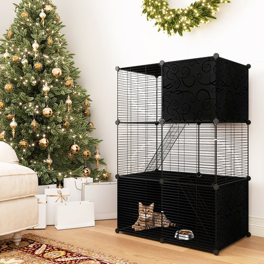 Multi-Level Cat Tower with 2-Door Condo and Hammock-Black - Majestic Pet Kingdom