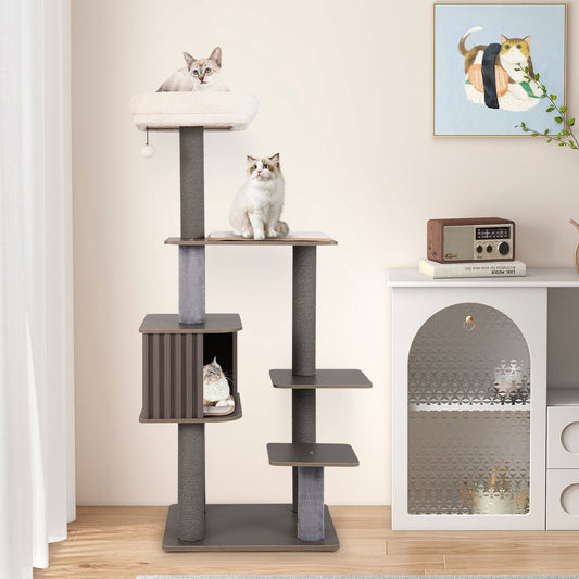 Multi-level Cat Tree for Indoor Cat 59.5 inch Tall Cat Tower with Cushion Top Perch - Majestic Pet Kingdom