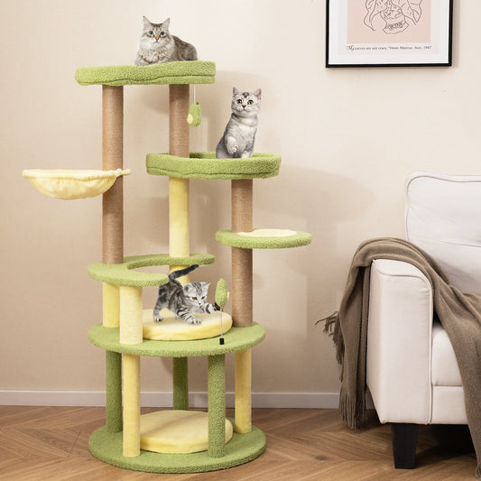 Multi-level Cat Tree Avocado Theme Cat Tower with Wide Perch Rotatable Basket-Green - Majestic Pet Kingdom