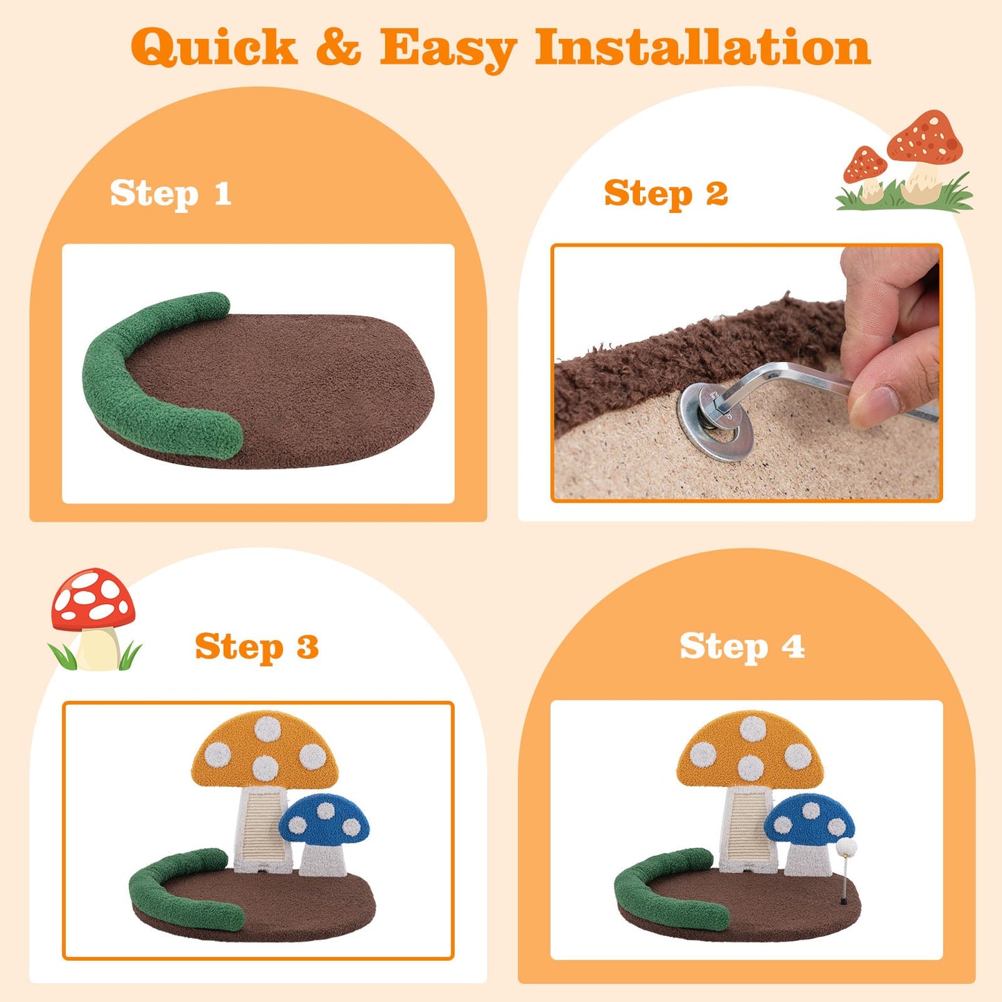Mushroom Cat Bed Cat Claw Scratcher with Wide Bed and Sisal Scratch Panel-Multicolor | Purrfect Pet Kingdom