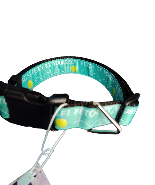 Dog Collar Fetch It Yourself Black Funny Sarcastic Printed Nylon