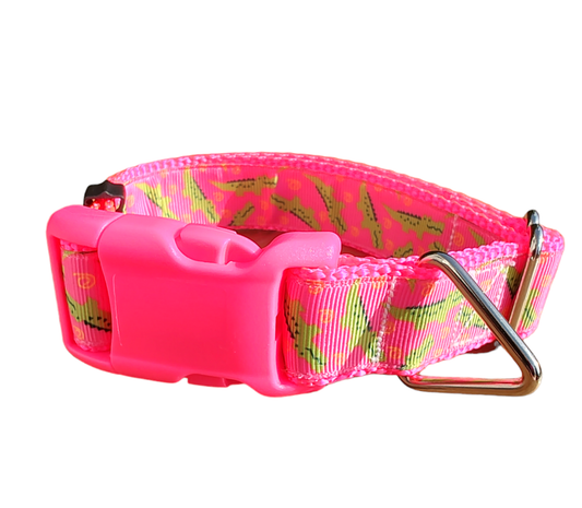 Dog Collar Pink Alligator Hot Pink Reptile Patterned Nylon Band