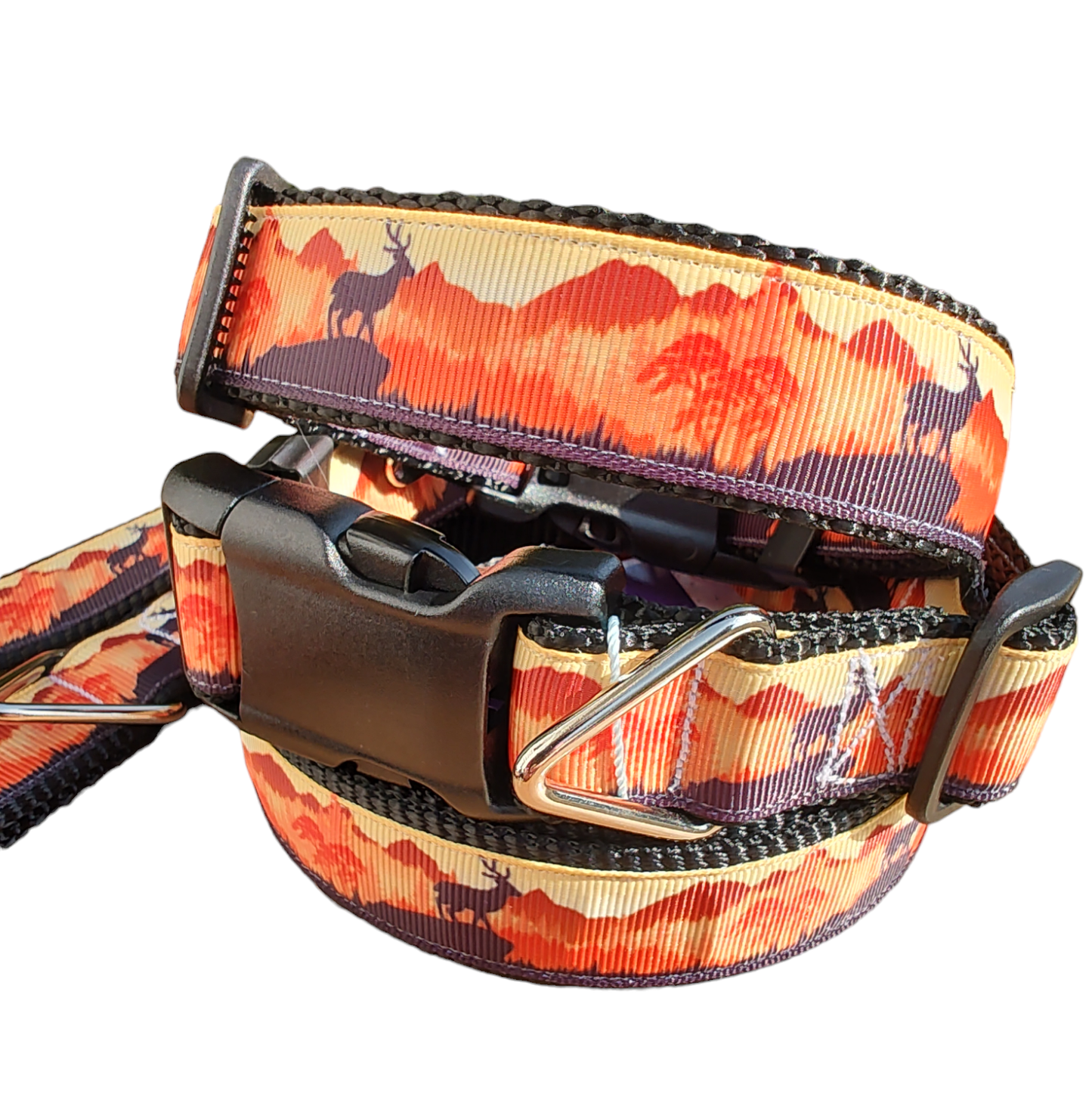 Sunset Forest Black Nylon Dog Collar LG, XL, Leash | Purrfect Pet Kingdom