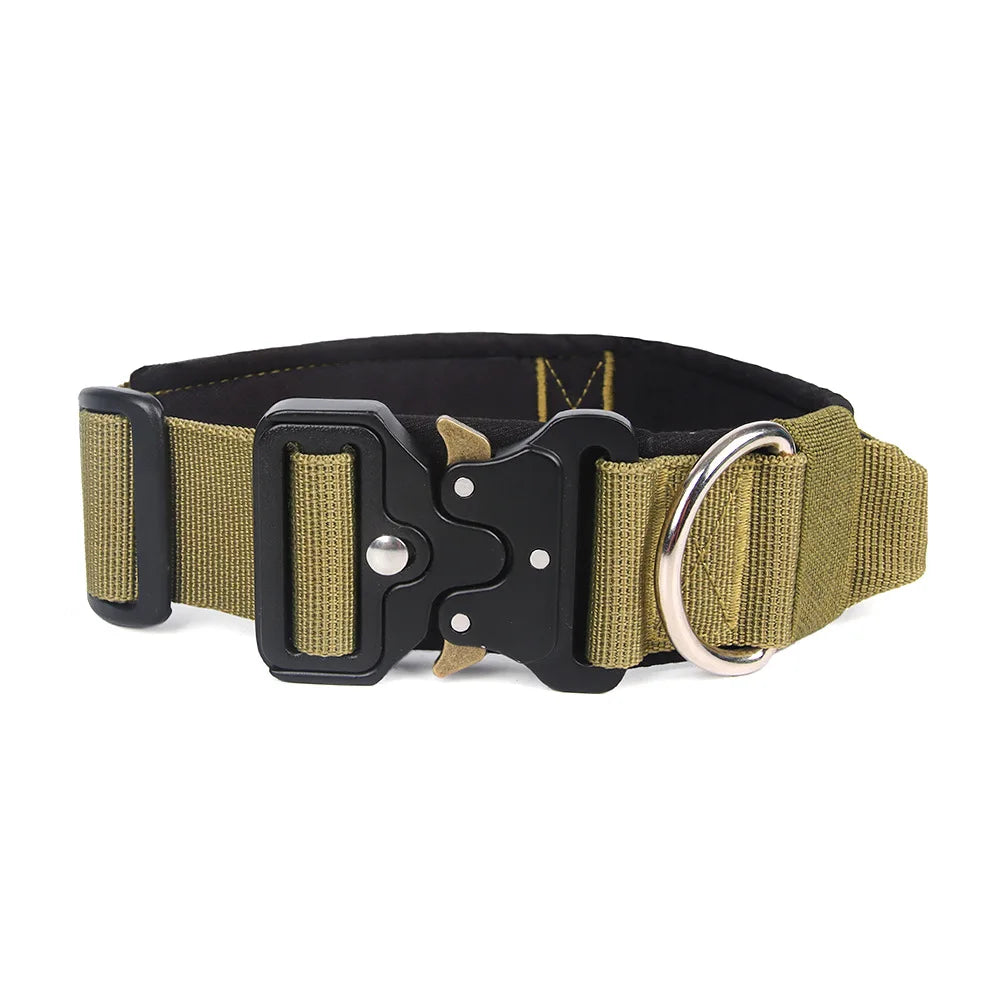 Padded Tactical Dog Collar Heavy Duty, Soft Neoprene Adjustable Nylon with Metal Buckle for Large Medium Dogs - Black | Purrfect Pet Kingdom
