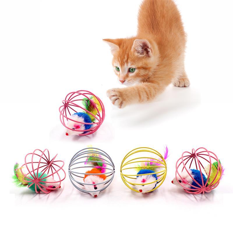1 Pcs Cat Toy Stick Feather Wand with Bell Mouse Cage Toys Plastic Artificial Colorful Cat Teaser Toy Pet Supplies Random Color Hollow Balls with Feather Tail Kitten Chase Pounce Toy Cat Feather Toy - Detail Angle 7 | Majestic Pet Kingdom