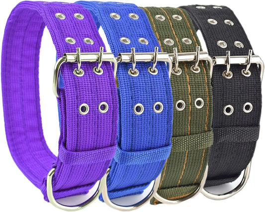 Heavy Duty Wide Military Thick Dog Collars for Large Dogs Adjustable Strong Nylon Tactical Pet Collar with 2-Rows Metal Buckle - Blue | Purrfect Pet Kingdom