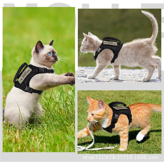 Tactical Military Vest Pet Tactical Training Cat Accessories Cat Dog Harness and Leash Set Kitten Accessories - Black | Purrfect Pet Kingdom