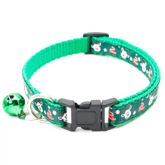 Cat Collar with Bell Christmas Tree Print Pet Necklace Bow - Detail Angle 2 | Majestic Pet Kingdom