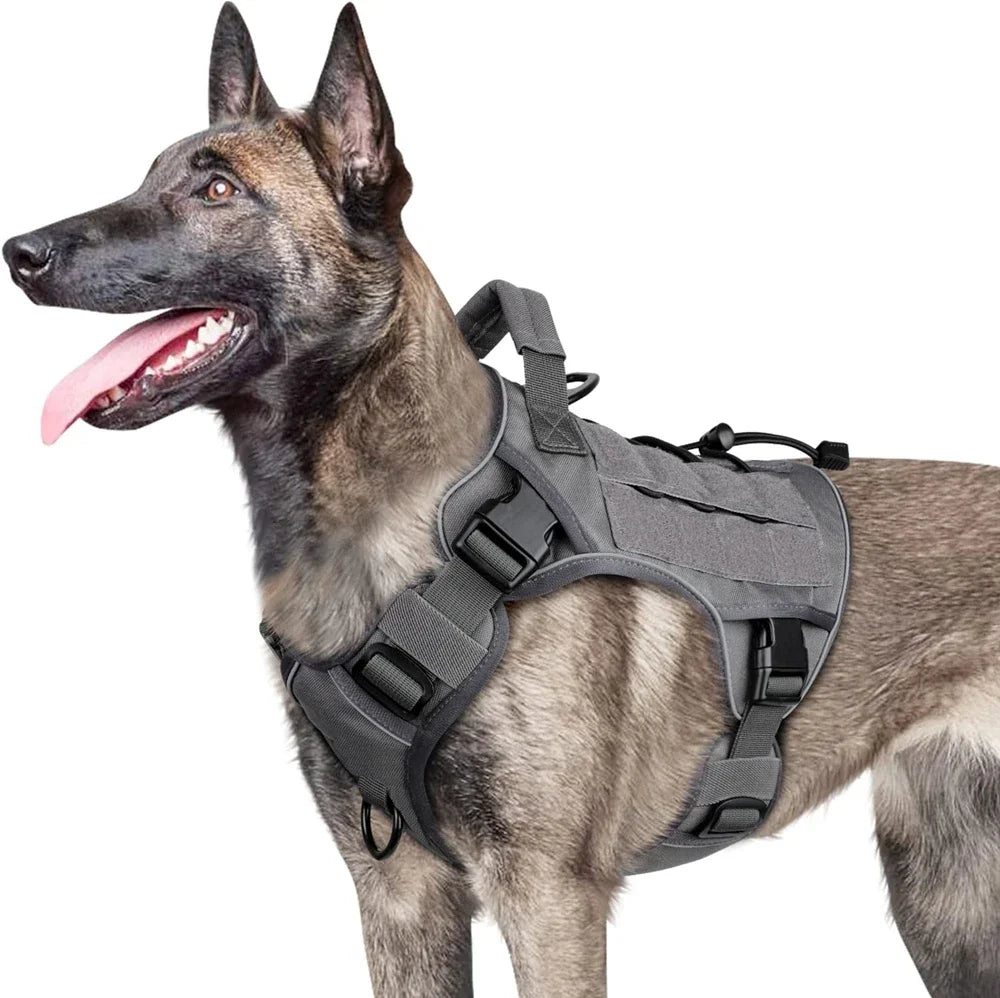 Adjustable No-pull Tactical Dog Harness With Handle For Large Dogs Reflective Vest For Labrador Retriever Siberian Dogs Supplies - grey | Purrfect Pet Kingdom