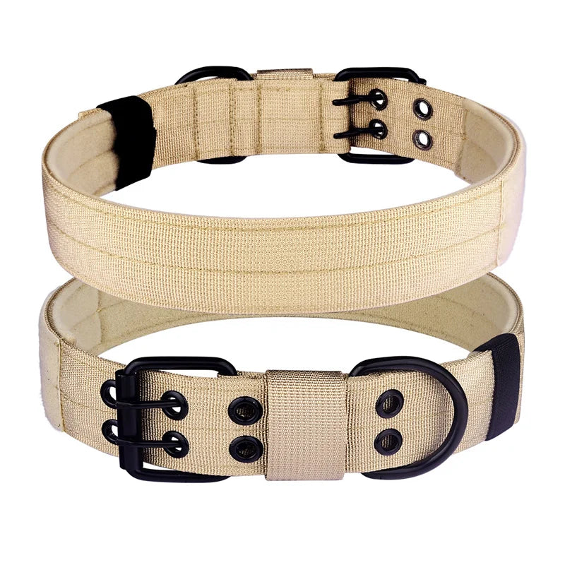 Tactical Dog Collar, Heavy Duty Nylon Dog Collar with Double Buckle, Adjustable Military Dog Collar for Medium Large Dogs - Dark Khaki | Purrfect Pet Kingdom
