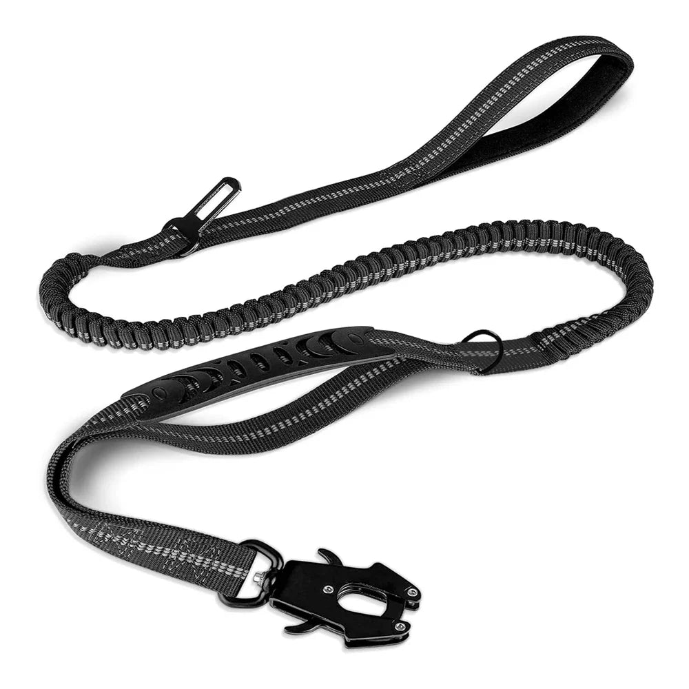 Tactical Dog Leash Heavy Duty, 4-6FT Shock Absorbing Bungee Lead with 2 Padded Handle, Metal Carabiner Clip, Car Seatbelt, Stron | Purrfect Pet Kingdom