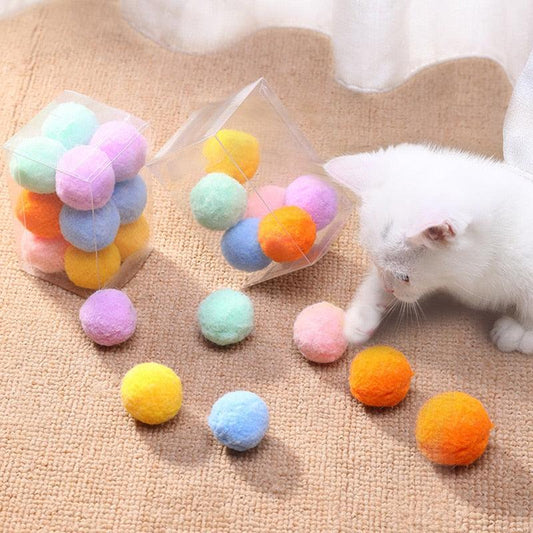 12Pcs/lot Funny Cat Toys Stretch Plush Ball Toys for Cats Colorful Interactive Cat Pom Pom Kitten Toy Pet Supplies Plush Balls for Training and Kitten Play - Detail Angle 2 | Majestic Pet Kingdom