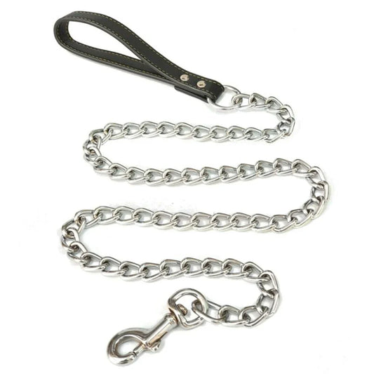 Dog Chain Leash Heavy Duty Iron Lead with Padded PU Handle - Detail Angle 2 | Majestic Pet Kingdom