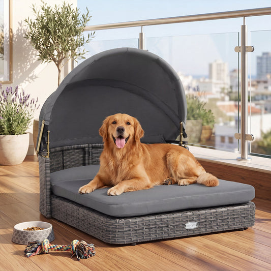 Wicker Dog House with Adjustable Canopy & Cushions | Purrfect Pet Kingdom