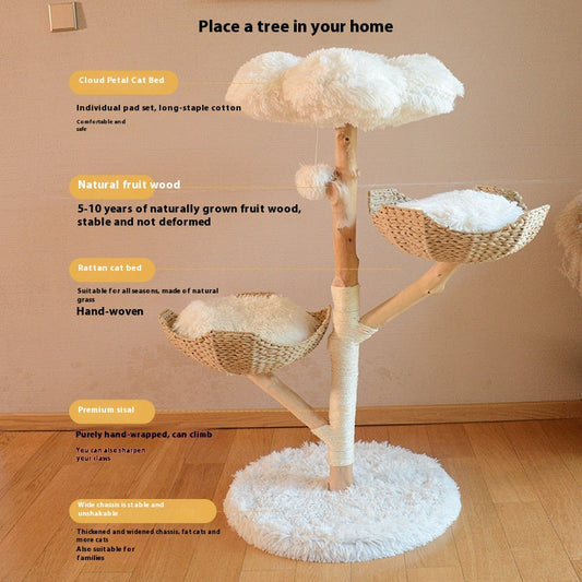 Cat Tree Fruit Tree Design Solid Wood Rattan Woven Nest Tower